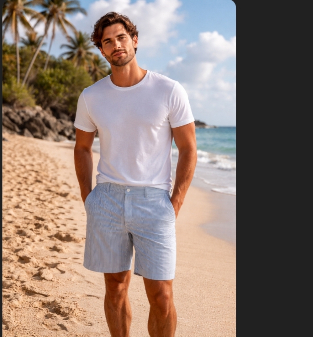Linea Uomo Blue White Striped Shorts Men Size 42 Casual Summer Lightweight